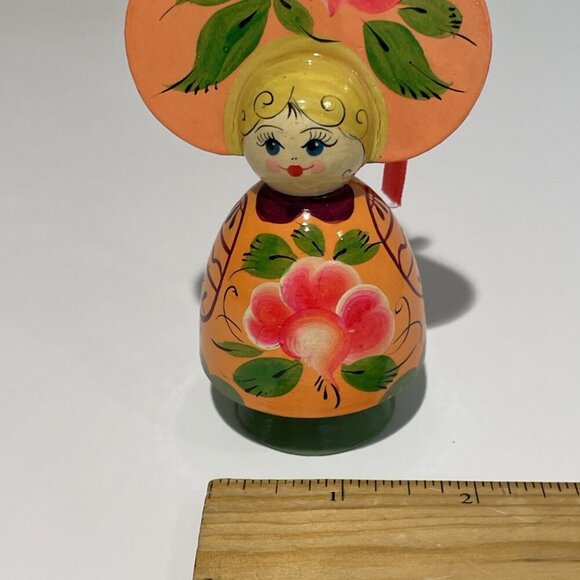 Vintage Wooden Russian Style Doll Christmas Ornament Hand Painted Holiday 5" - Picture 8 of 8